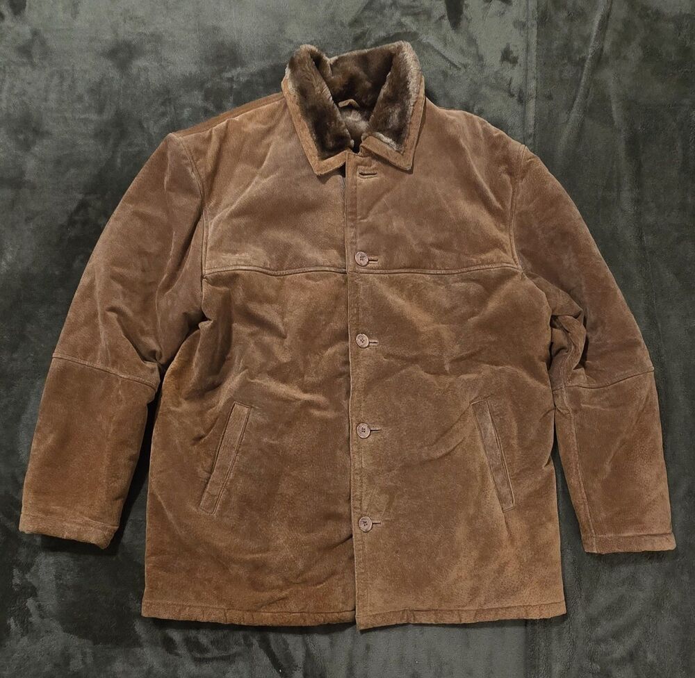 Vilanto Light Brown Genuine Leather Jacket Coat Pockets Faux Fur Lining